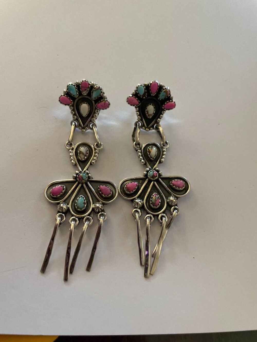 NEW Sterling Silver Earrings Native Inspired Cotton Candy Turquoise 19 grams - Picture 4 of 10